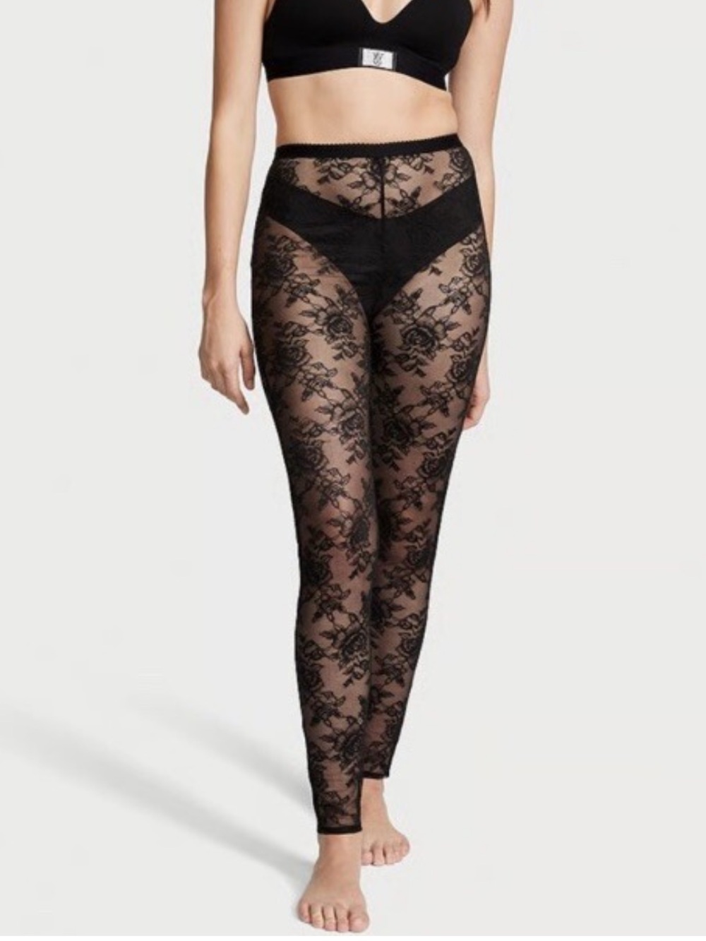 Victoria's Secret Black Floral Lace Leggings